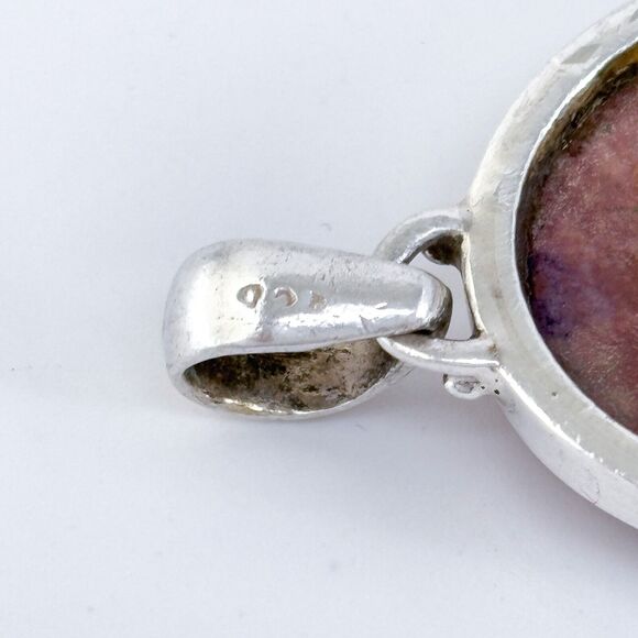 Vintage Sterling Silver 925 Jasper Oval Pendant - Picture 5 of 7